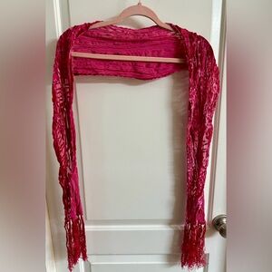 Pink Burnout Velvet Scarf with Fringe - Semi-Sheer Devore